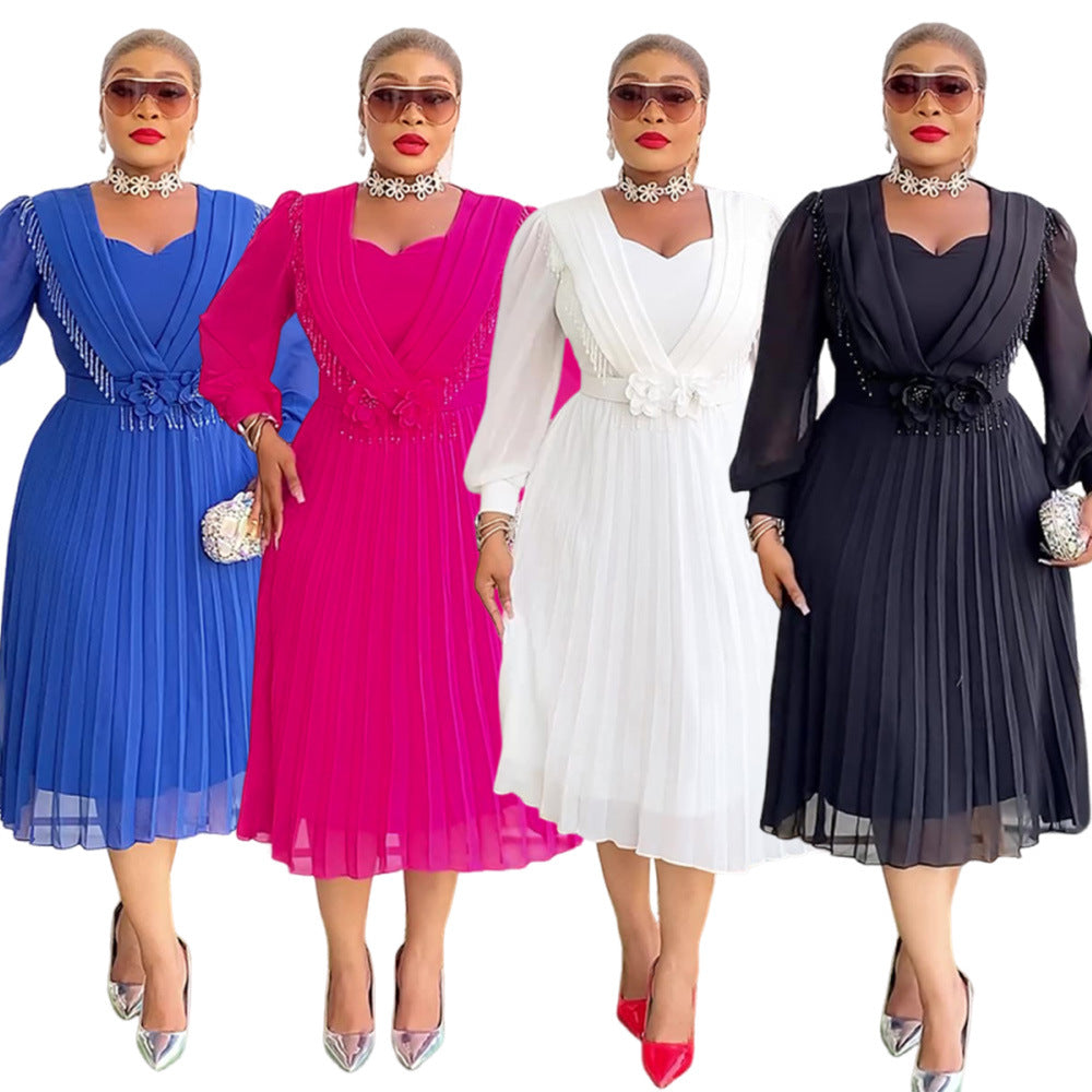 Chic Career Slim Waist Pleated A-Line Chiffon Dress 14