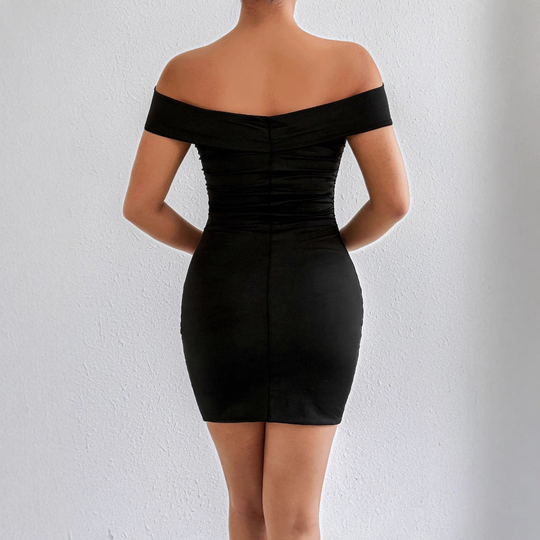 Women summer off shoulder pleated bodycon dress 3