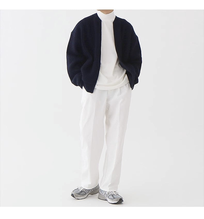 Men's Casual Solid Round Neck Knitting Cardigan Jacket 17