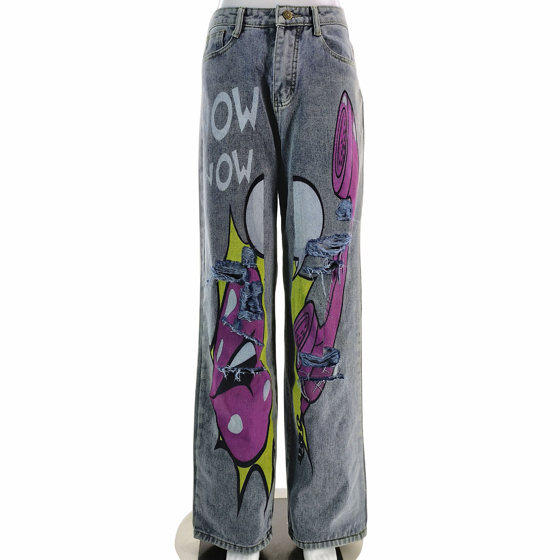 Women Ripped Wide-leg Denim Pants 12