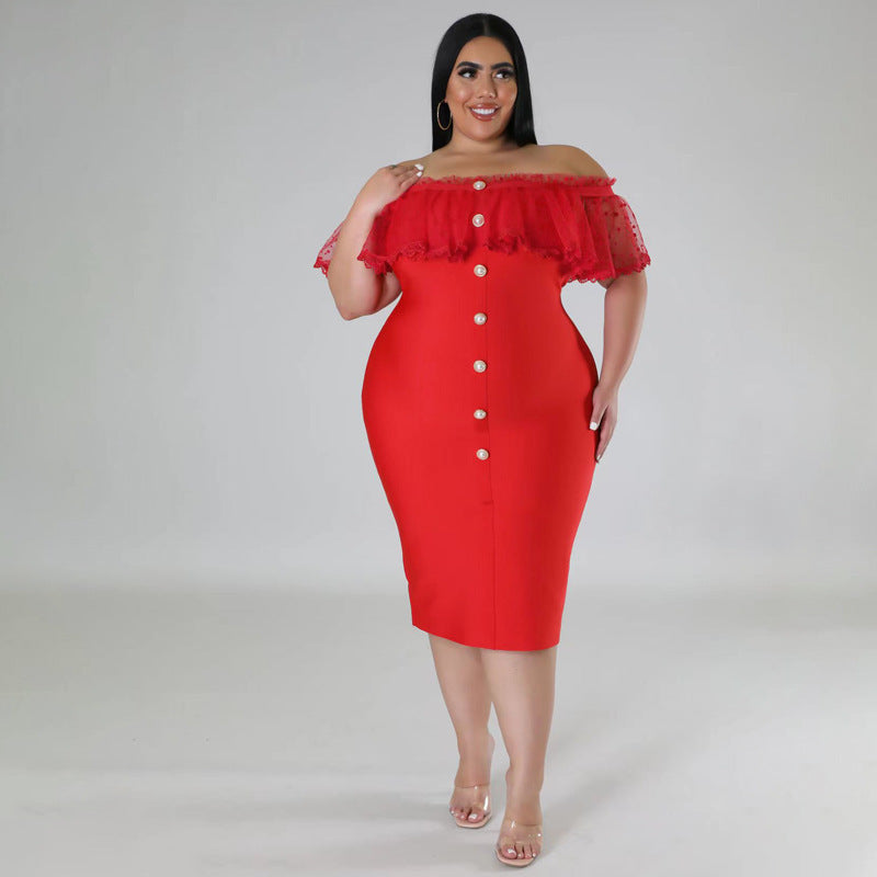 Plus Size Women Summer Off Shoulder Ruffles Dress 4