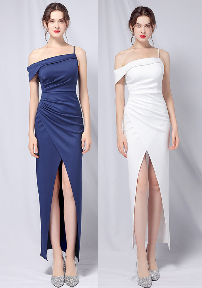 Summer Formal One-Shoulder Strap Irregular Long Evening Dress