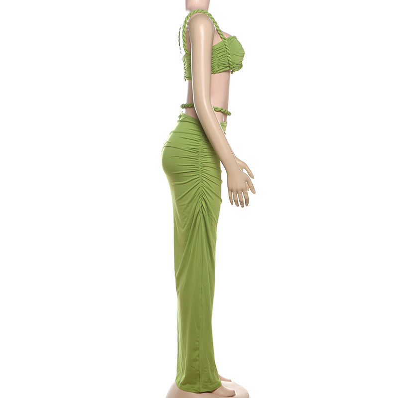 Women Spring Sexy Solid Backless Top and Bodycon Skirt Two-piece Set 33