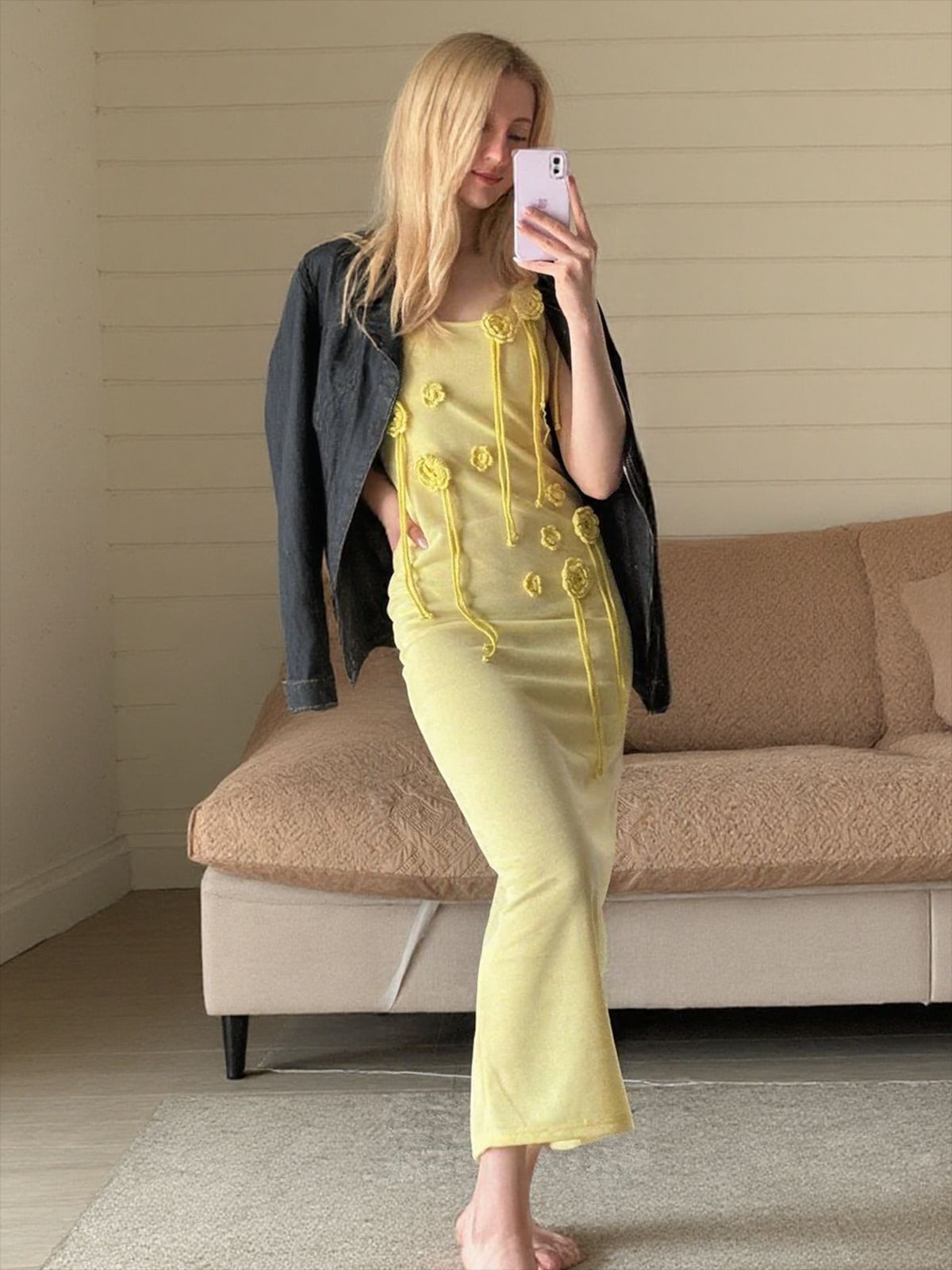 Flower Strap Sleeveless Sexy Slim Low Back Knitting Beach Long Dress 4