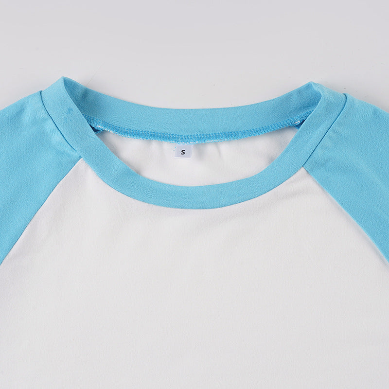 American Casual Sport Color Block Long Sleeve T-Shirt & Fold-Waist Pants Gym Three-Piece Set 12