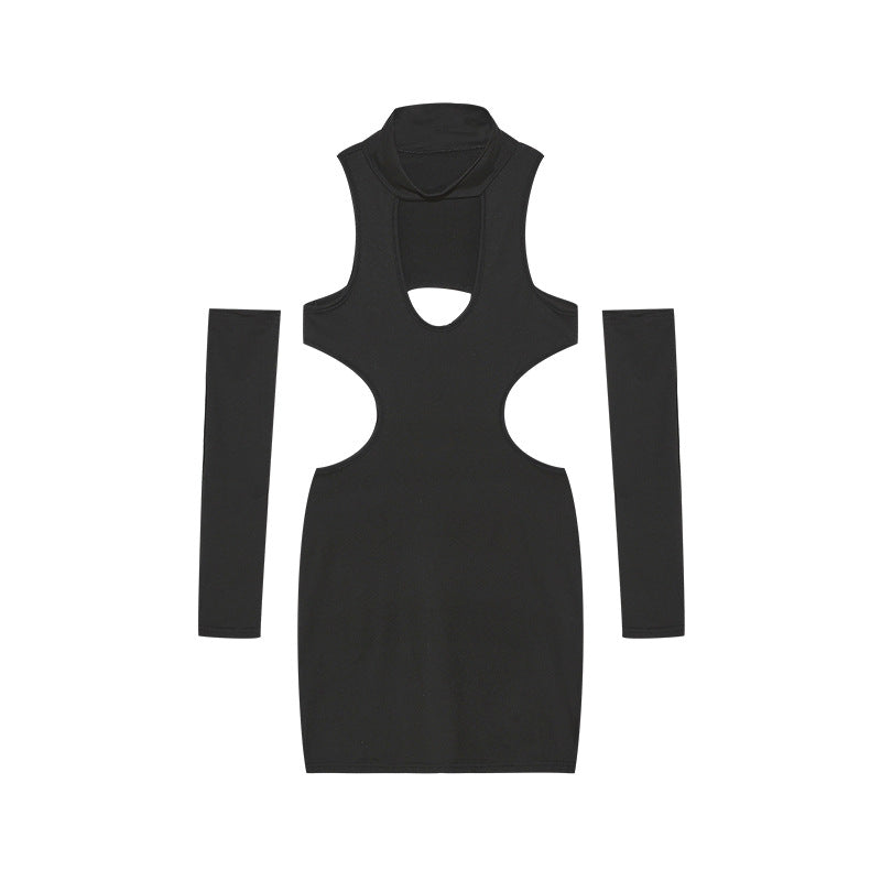Women Solid Sexy Hollow Halter Neck Bodycon Dress 11