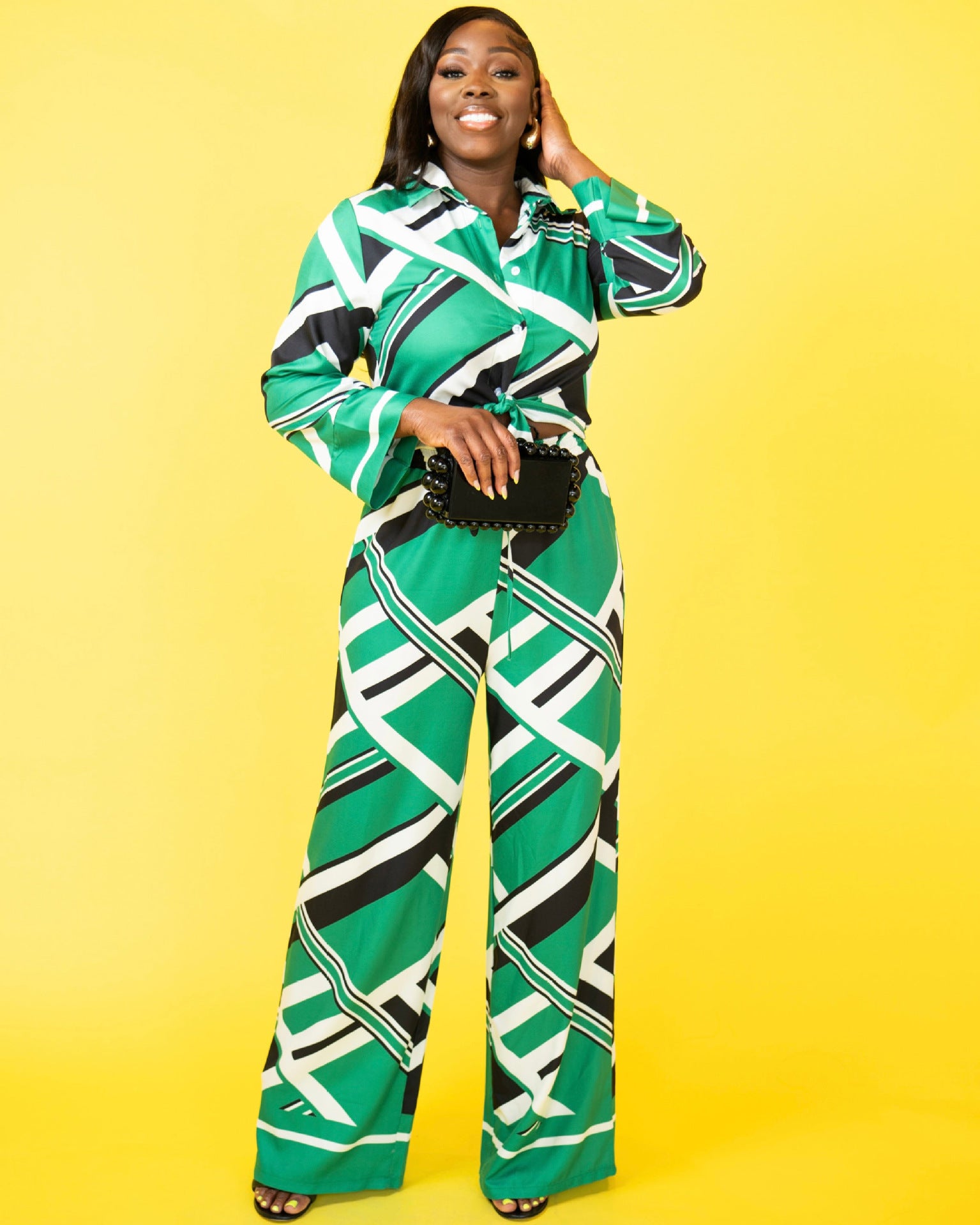 Women Casual Printed Top and Wide Leg Pants Two-piece Set 4