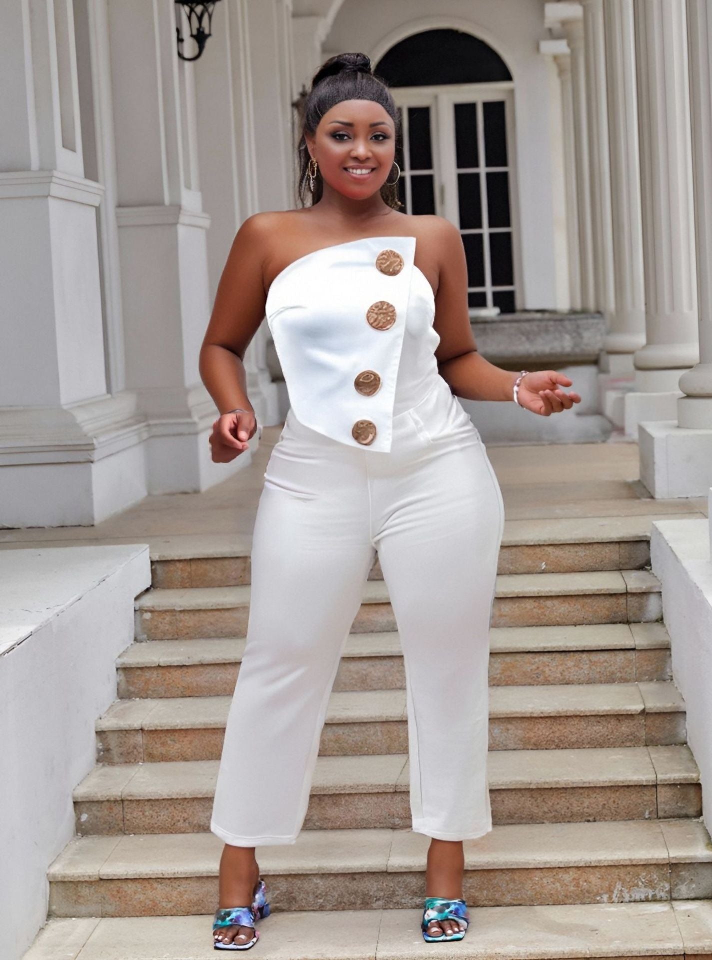 Plus Size Women Spring and Summer Sleeveless Strapless Bodycon Stretchy Wide-leg Jumpsuit 3