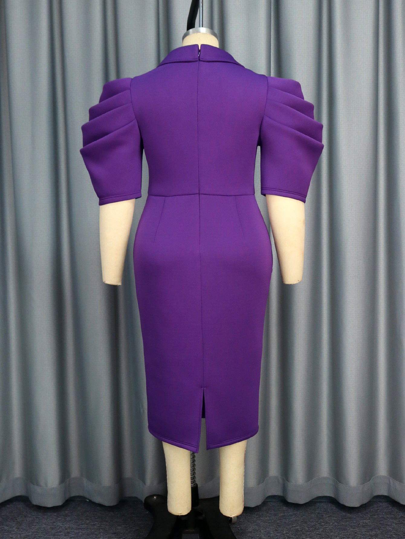 Chic Turndown Collar Solid Color High Waist  Plus Size Party Dress 4