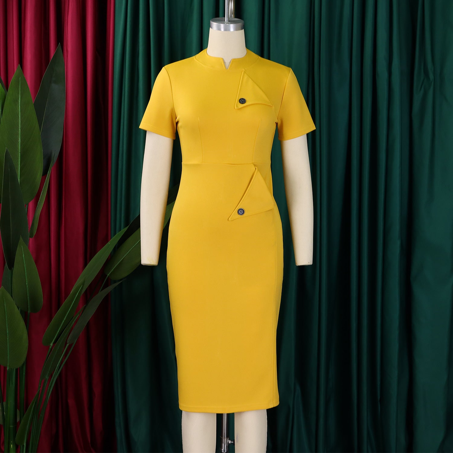 Women Chic Short Sleeve Half Turtleneck Bodycon Dress 18