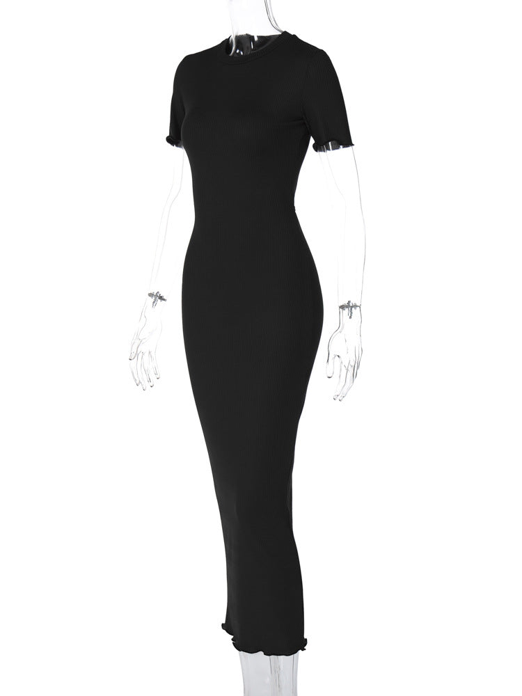 Women's Spring Fashion Round Neck Slimshort Sleeve Long Dress 19