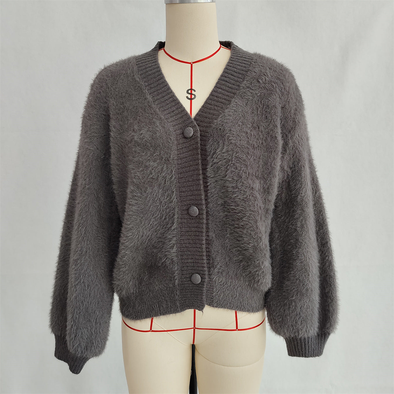 Women autumn/winter casual furry V-neck solid sweater 39
