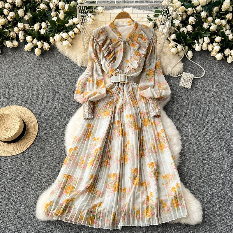 Women French floral pleated skirt 3