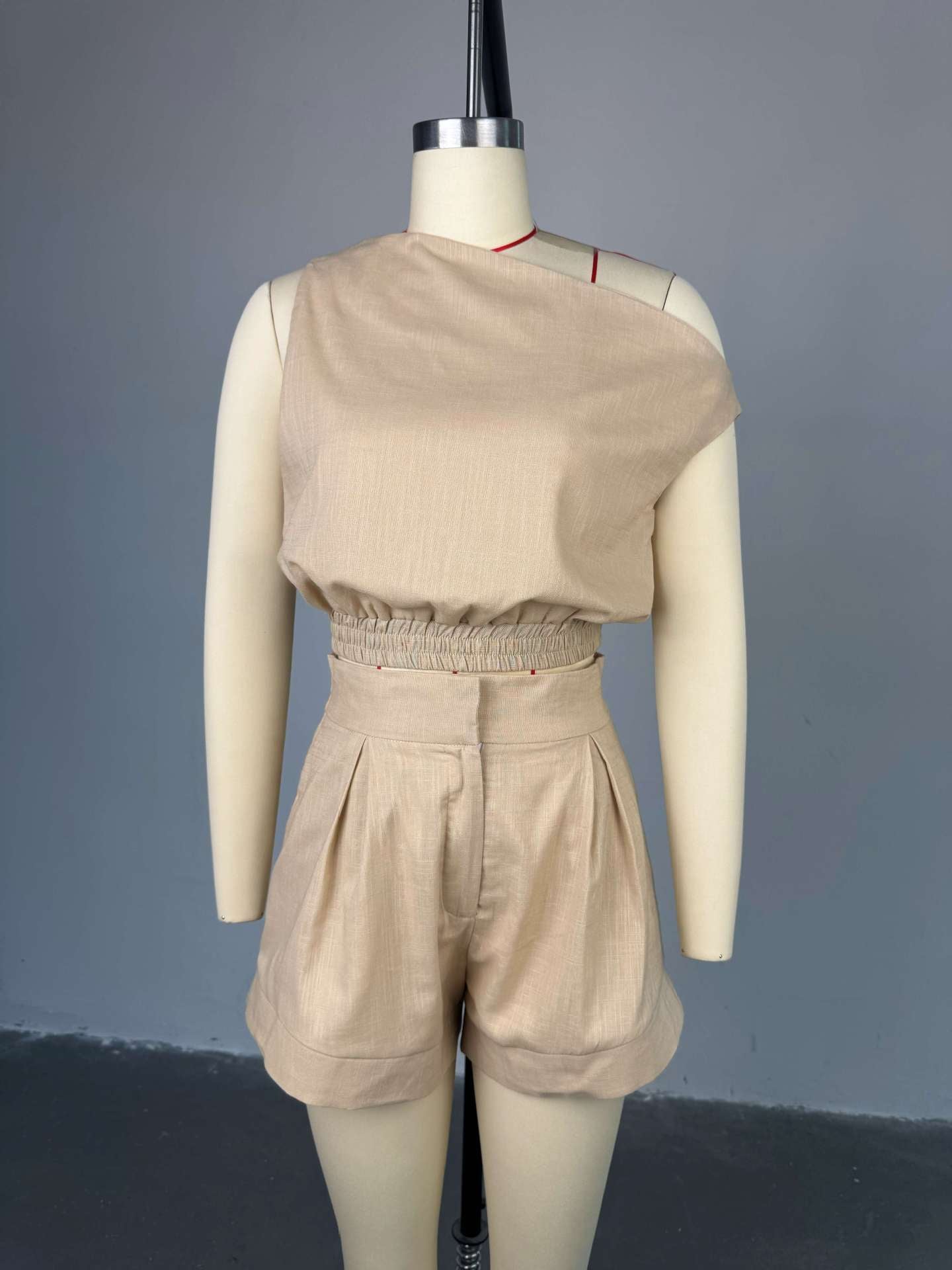 Women Summer Off Shoulder Shirt and Shorts Two-Piece Set 4