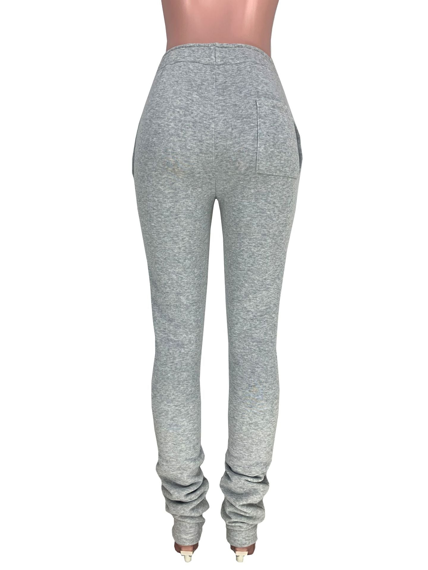 Women Fleece Sports Casual Drawstring Pockets Stacked Pant 28