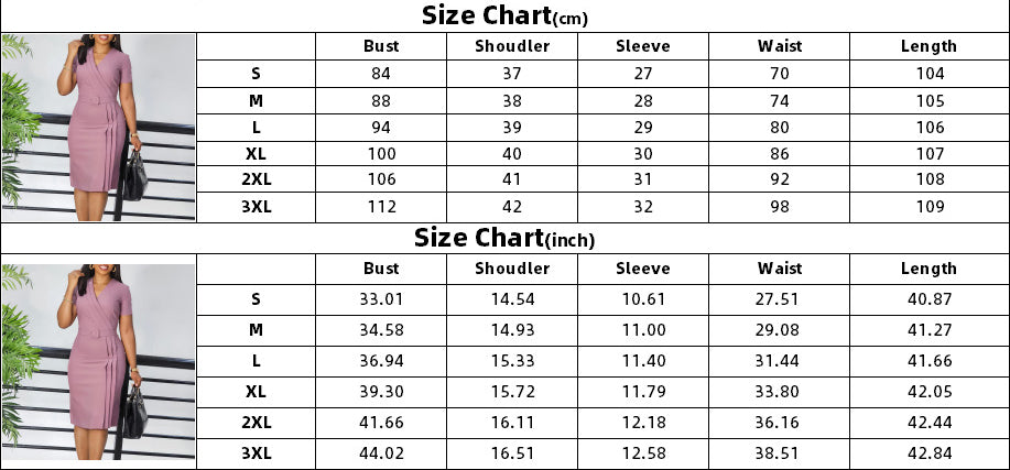 Women's Summer Short Sleeve V Neck Solid Color OL Career African Dress 10