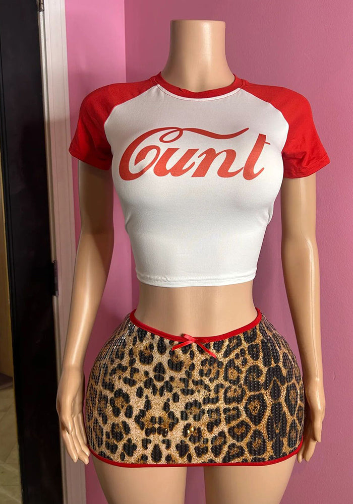 Women Letter Casual Top and Print Shorts Two-piece Set