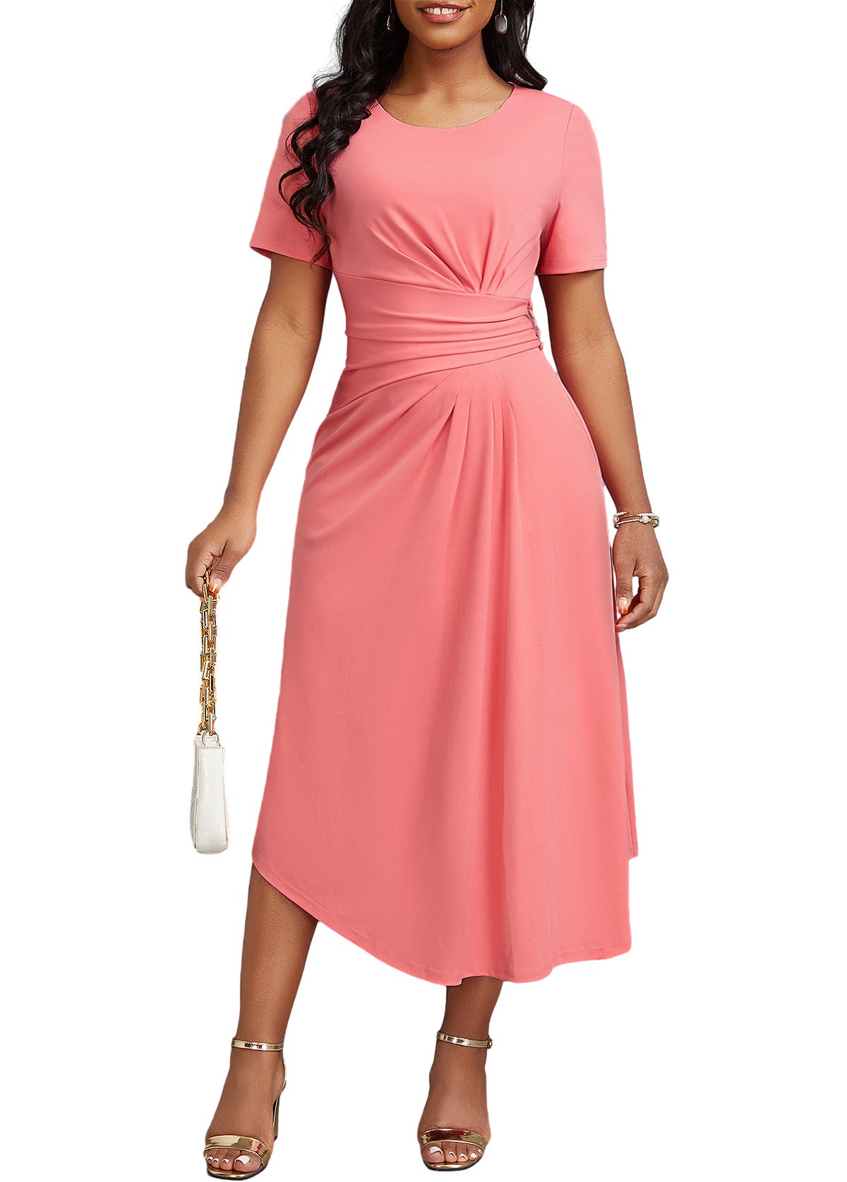 Sexy Fashion Round Neck Solid Color High Waist Casual Women's Dress 10