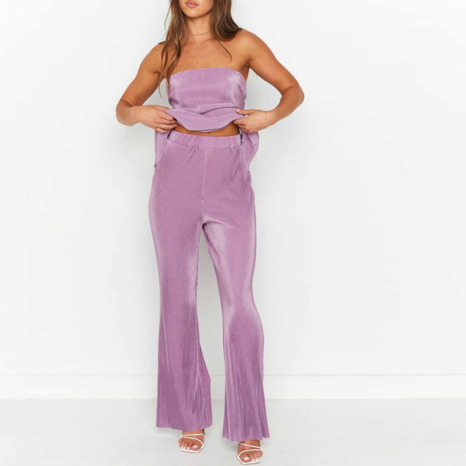 Women Sexy Strapless Top and Casual Pants Two-piece Set 14