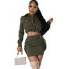 Women Turndown Collar Long Sleeve Pocket Top and Skirt Two-piece Set 5
