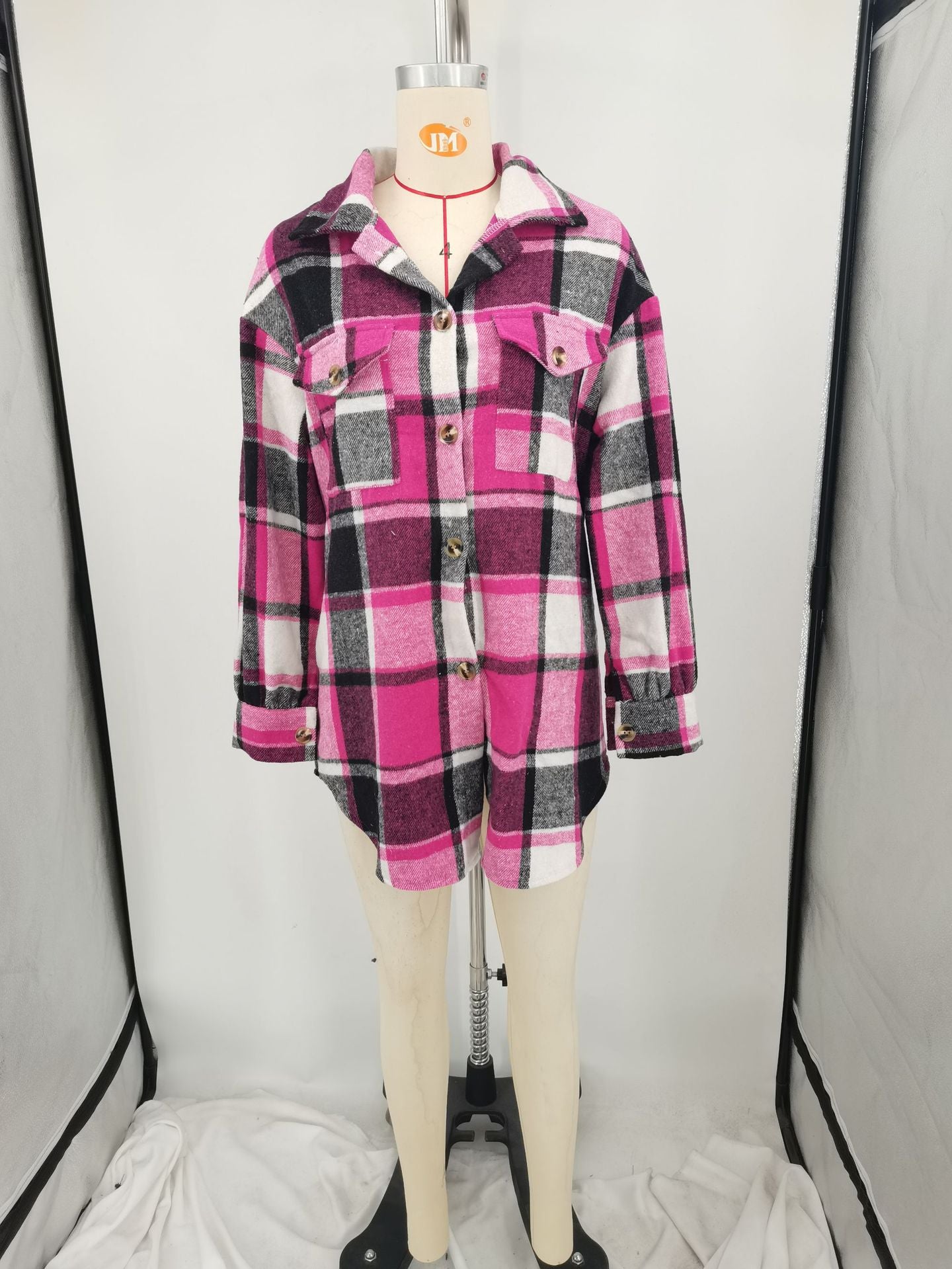 Women Autumn and Winter Loose Plaid Shirt 25