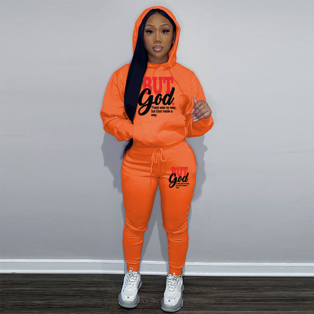 Women's Two-Piece Casual Printed Fleece Hoodie Pants Set 12