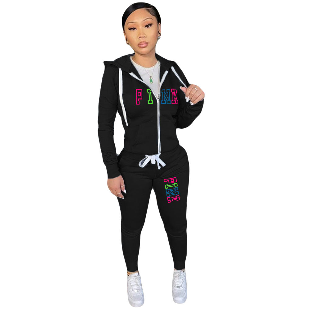 Plus Size Fall/Winter Women's Zipper Print Two Piece Hoodies 5