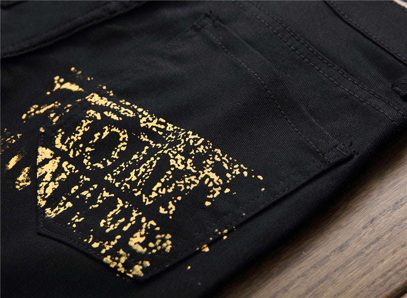 Men's Stretch Casual Printed Straight Denim Pants 14