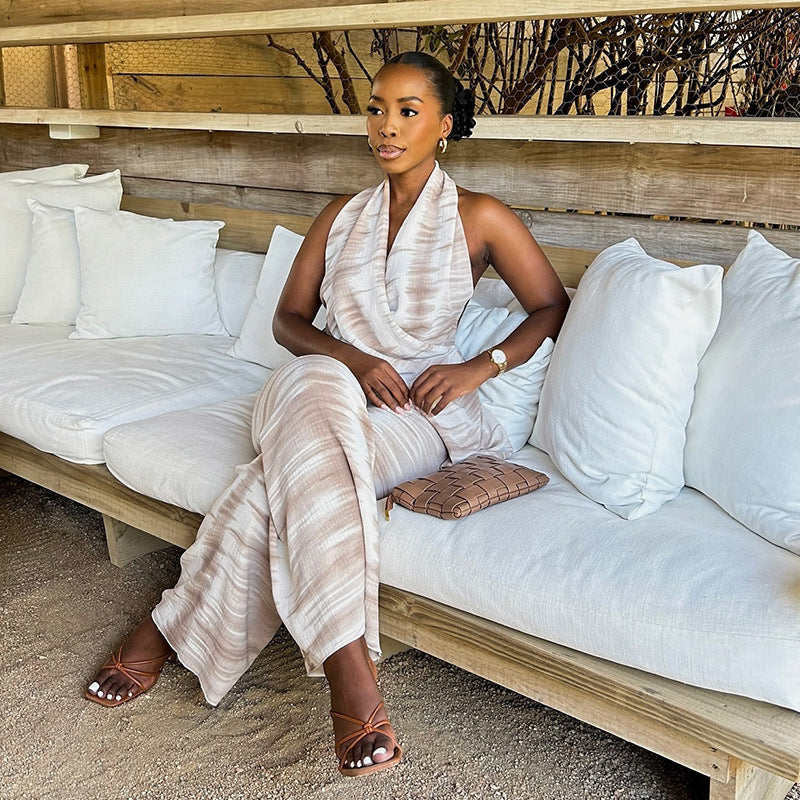 Women's Halter Neck Sleeveless Straight Leg Fashion Jumpsuit 5