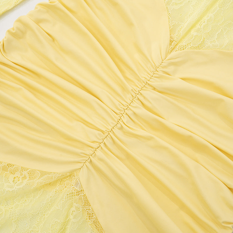 Women's Chic Lace Patchwork Off-Shoulder Slit Long Sleeve Ruffle Maxi Dress 16