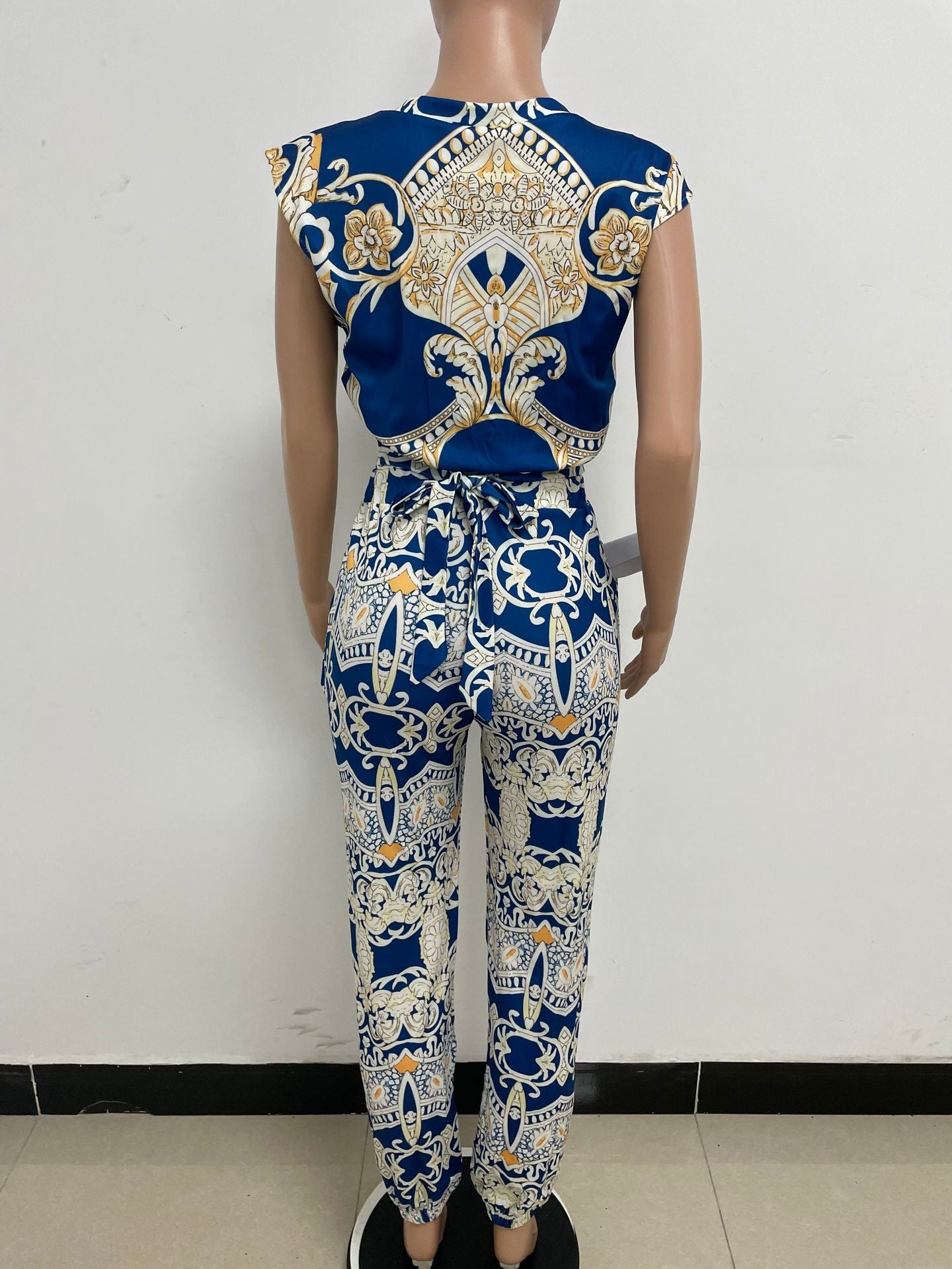 Fashionable Women's Printed Sleeveless Casual Two Piece Pants Set 14