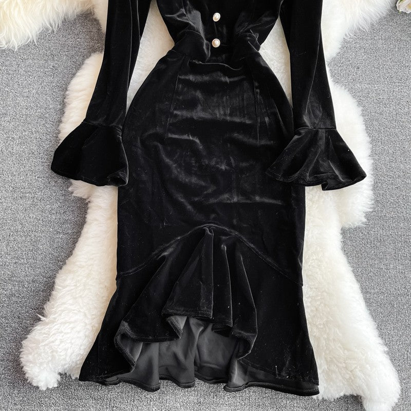 Luxury Mesh Patchwork Bodycon Fishtail Velvet Dress 4