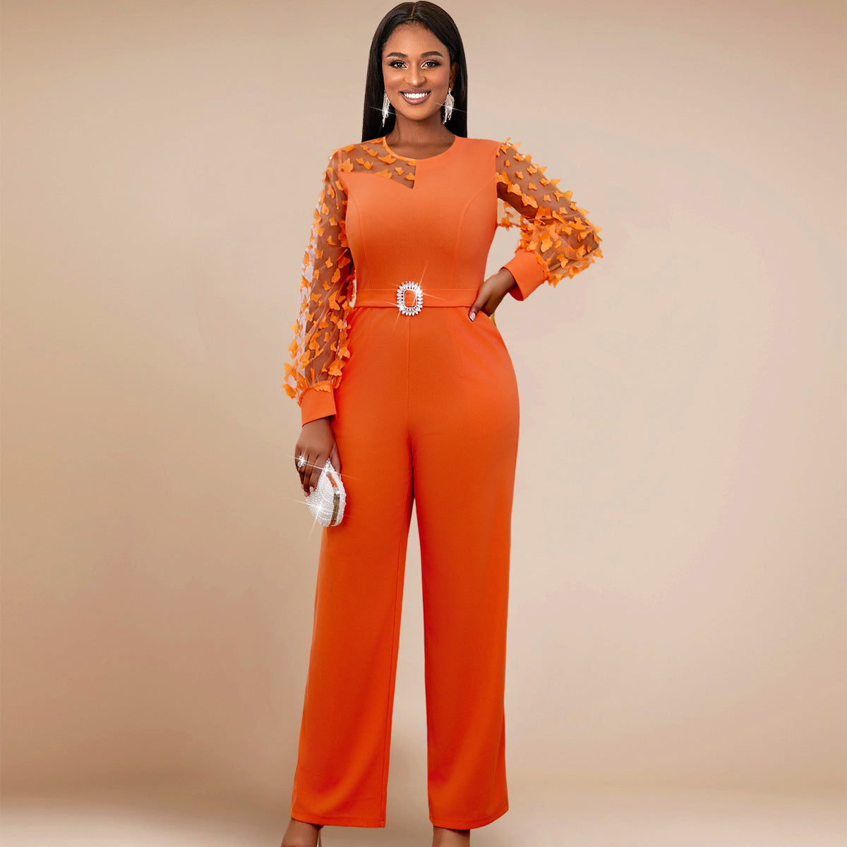 Women See-Through Lantern Sleeve Formal Party Jumpsuits 3