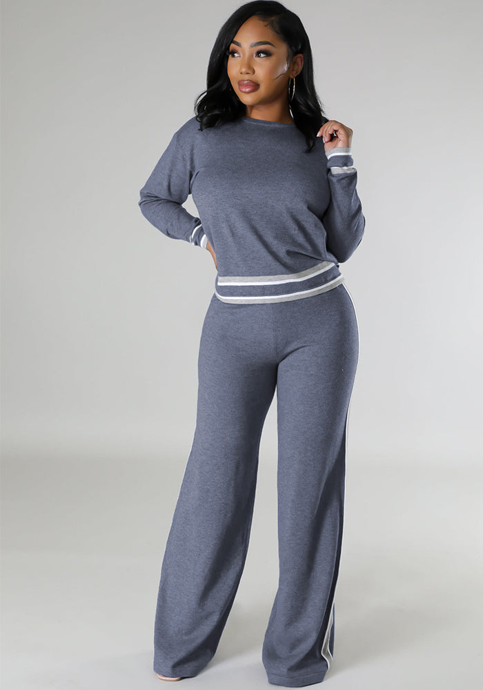 Women's Autumn And Winter Long-Sleeved Knitting Shirt Wide-Leg Trousers Casual Two-Piece Set