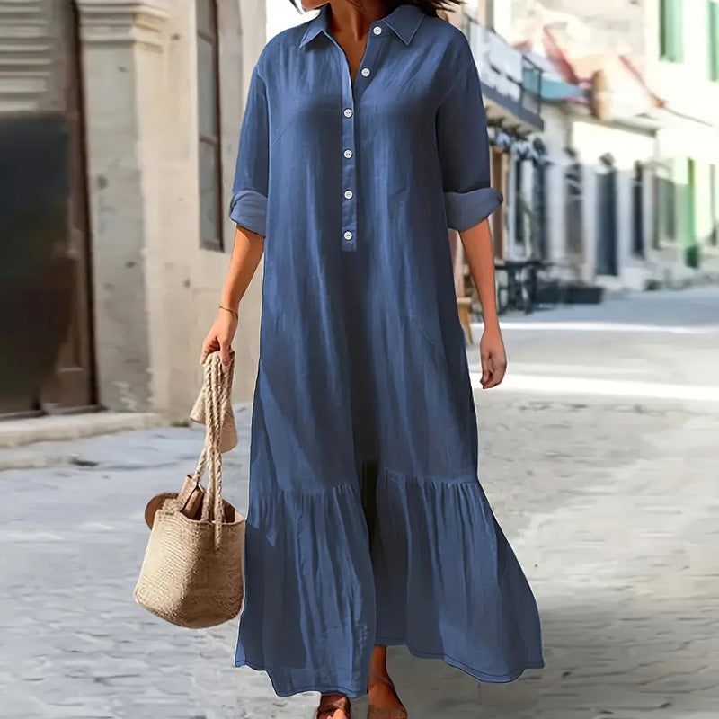 Women's Chic Elegant Long-Sleeve Turndown Collar Dress
