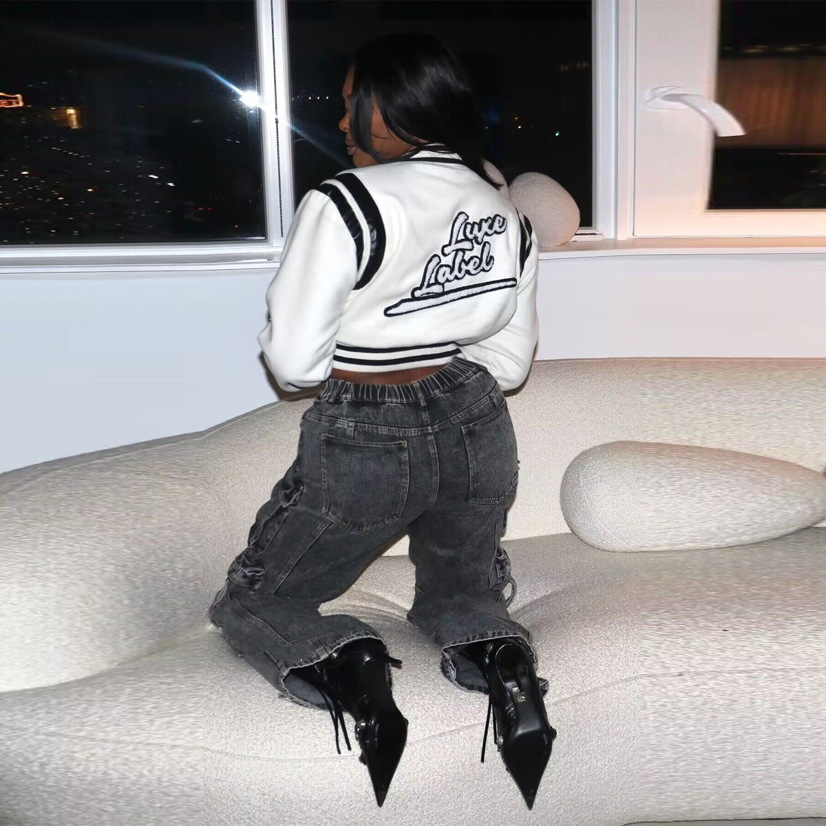 Women's Clothing Embroidery Letter Button Fashion Baseball Jacket 7