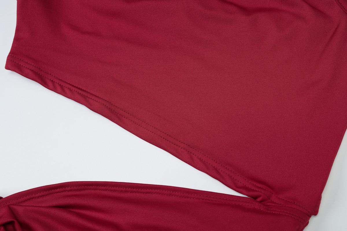 Women Summer Solid Slash Shoulder Sexy Cutout Lace Bodycon Dress 10