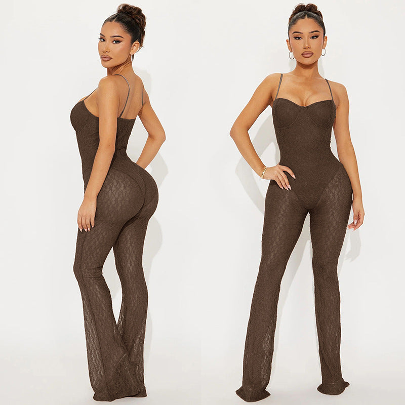 Women Sexy Lace Strapless Suspender Backless Mesh Jumpsuit 3