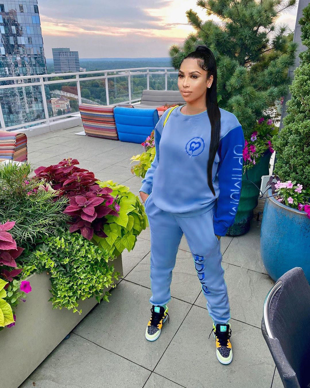 Women Casual Color Block Long Sleeve Printed Top and Pant Two Piece Set 4