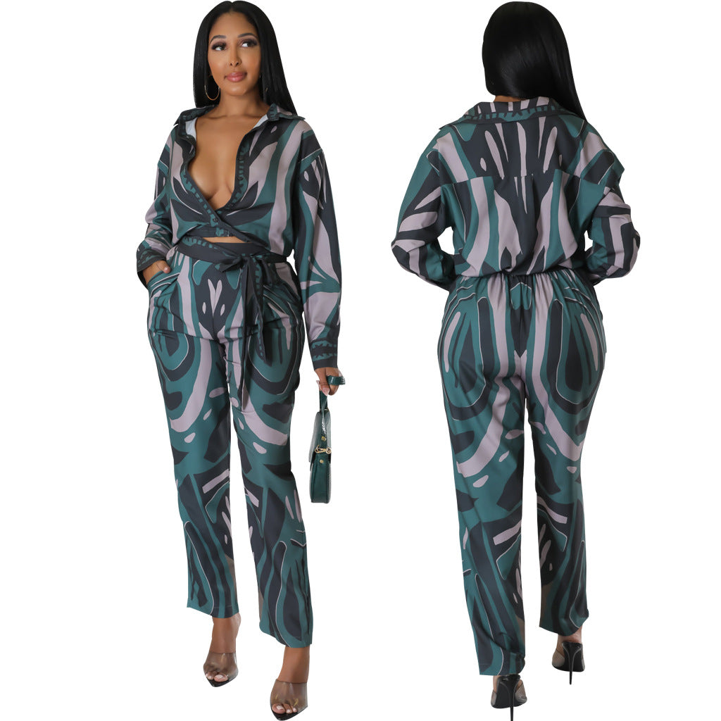 Casual Fashionable Digital Printed Women's Two-Piece Pants Set 6