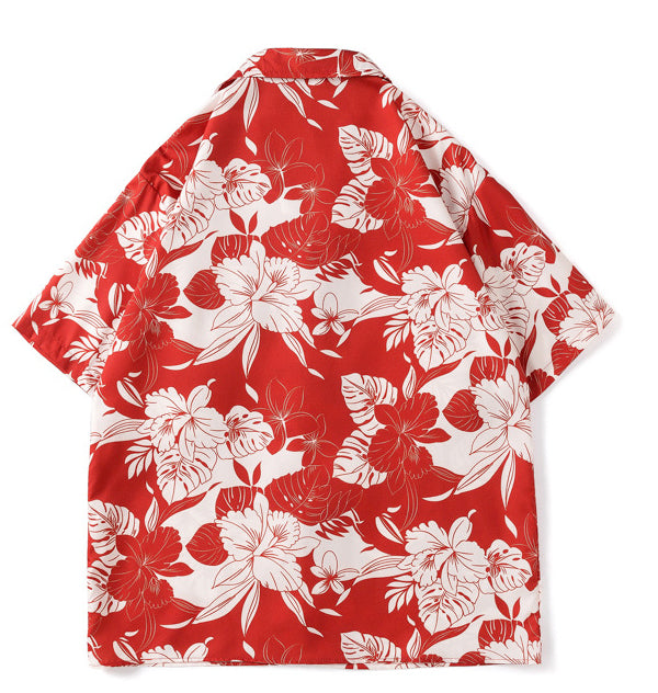 American Retro Classic Flower Shirt Men's Short-Sleeved Summer Casual Loose Hawaiian Shirt 11