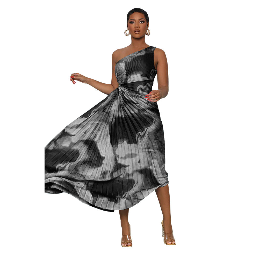 Women Slash Shoulder Sleeveless Pleated Maxi Dress 13