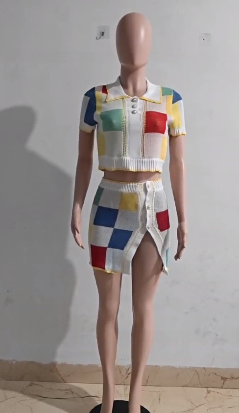 Women Contrast Color Top and Sexy Skirt Two-piece Set 6