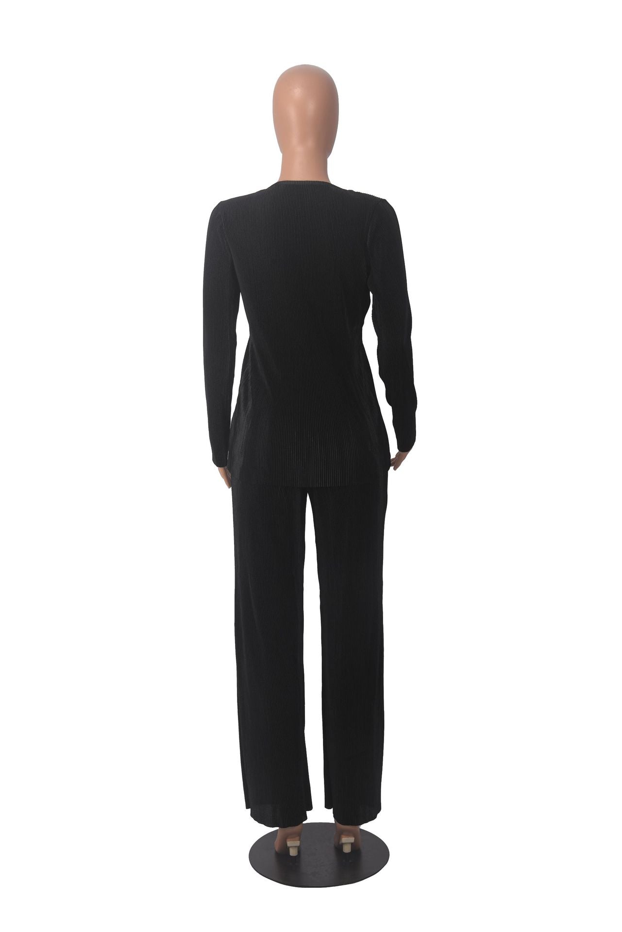 Women Loose Solid Long Sleeve Top and Wide Leg Pants Two-piece Set 15