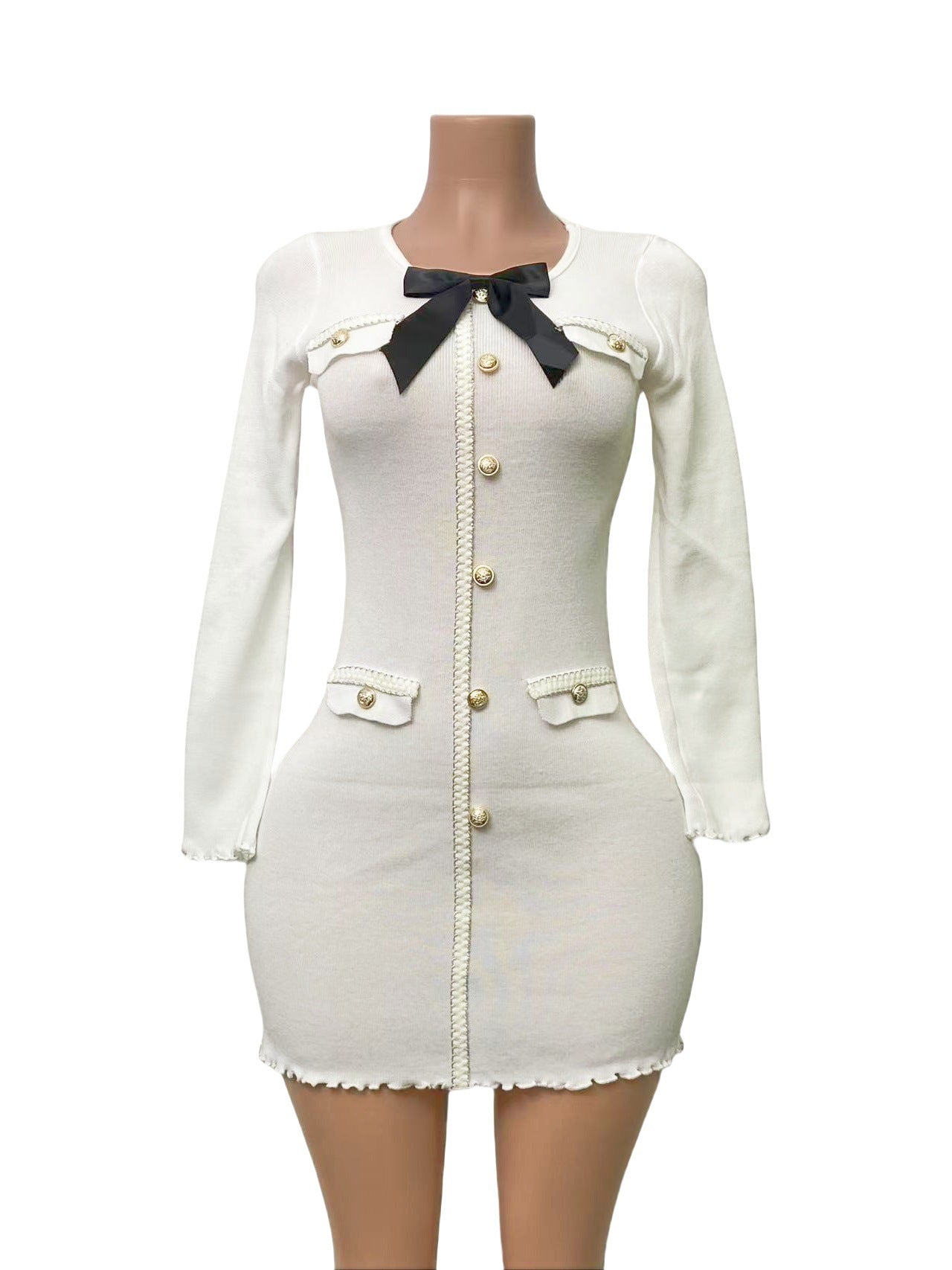 Chic Fashion Knit Long-Sleeve Bodycon Women's Dress 7