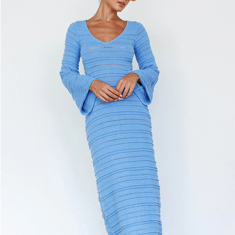Women's Sexy Hollow Long-Sleeve Knit Sweater Dress 7