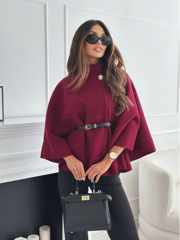 Women Solid Lace-Up Cape Coat