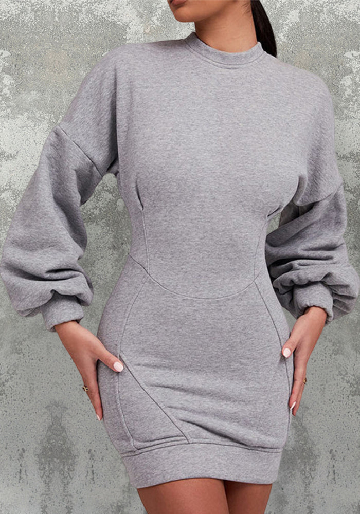 Women Line Design Lantern Sleeve Dress