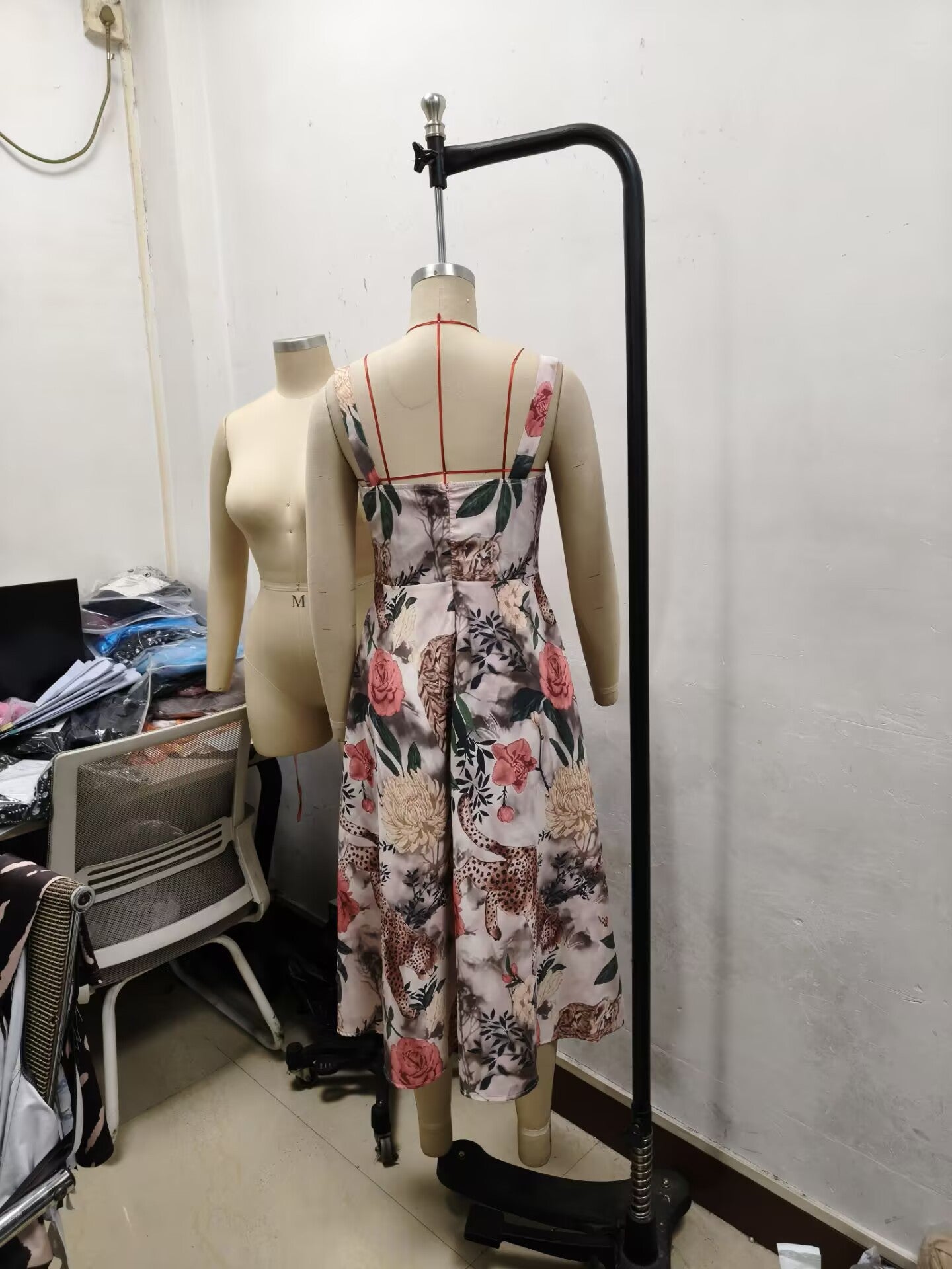 Women Sexy Slit Elegant Printed Strap Dress 6