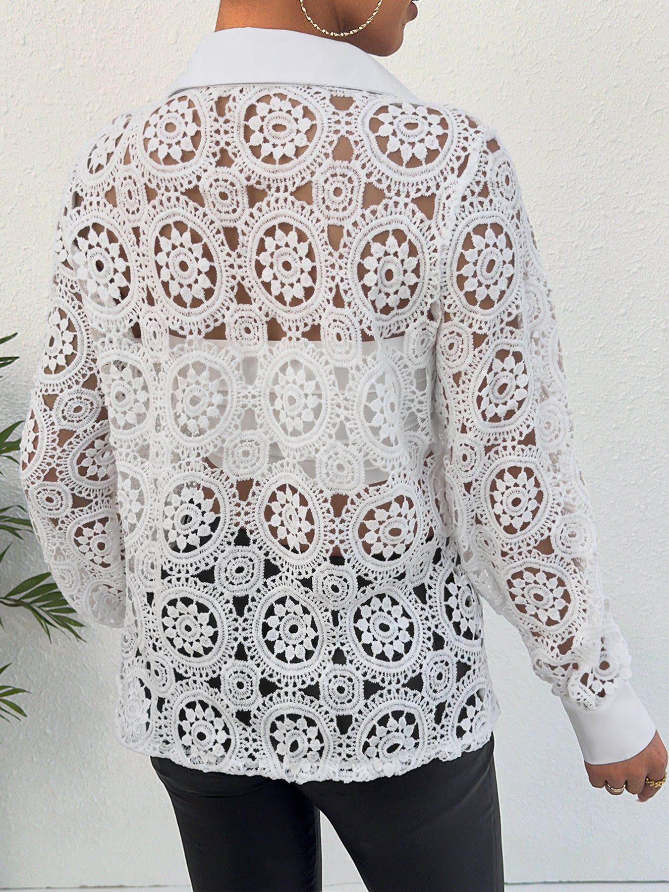 Spring Long Sleeve Lace V Neck Women's Shirt